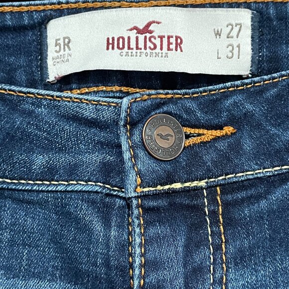 HOLLISTER Women's 5R Low Rise Skinny Dark Wash Distressed Blue Denim Jeans - Picture 3 of 4